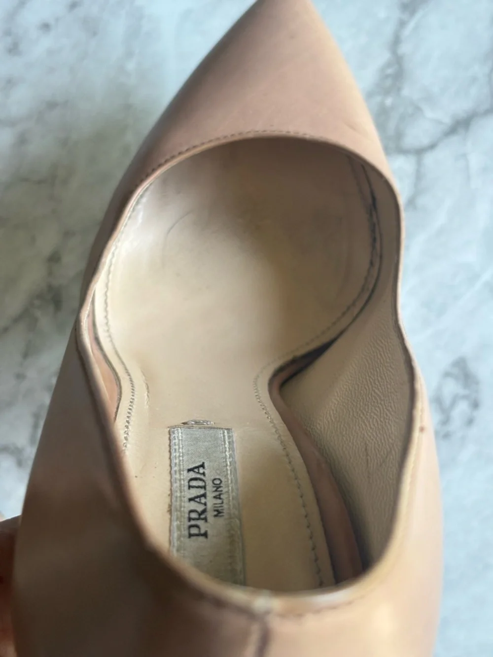 Prada Beige Leather Pointed-Toe Stiletto Platform Pumps size 37.5